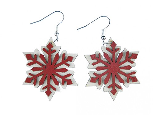 copo de nieve pendientes estrella Miniblings Navidad blanca marrón plana de madera
