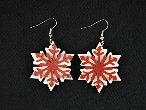 copo de nieve pendientes estrella Miniblings Navidad blanca marrón plana de madera
