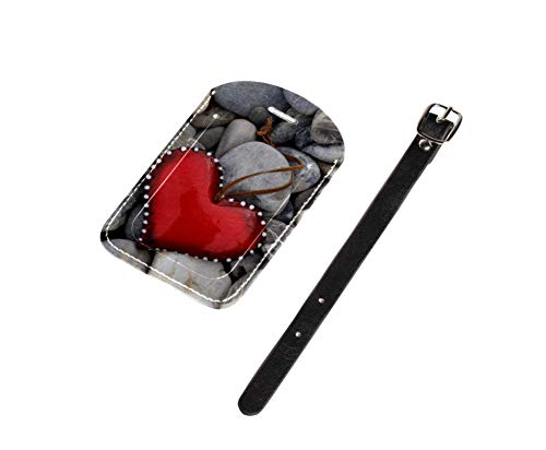 Corazón de Piedra Rojo Etiquetas de Equipaje de Cuero de PU Etiquetas para niños Etiquetas de identificación de Viaje para Maletas para aviación 2 Piezas 7x11.4cm