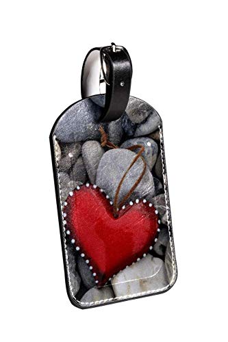 Corazón de Piedra Rojo Etiquetas de Equipaje de Cuero de PU Etiquetas para niños Etiquetas de identificación de Viaje para Maletas para aviación 2 Piezas 7x11.4cm