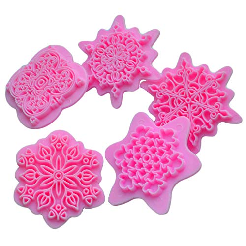 Cortador De Galletas 5 Piezas De Copo De Nieve De Navidad Forma Redonda Moldeador De Plástico En Relieve Fondant Encaje Flor Galleta Pasta Decoración De La Torta
