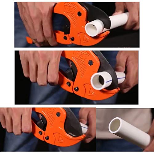 Cortador de tubos de plástico PPR/PE/PVC, multifuncional, de acero inoxidable, 42 mm (1 – 2/3) con trinquete de 2,55 mm de grosor, SK-5 cuchillas, tijeras, cortes