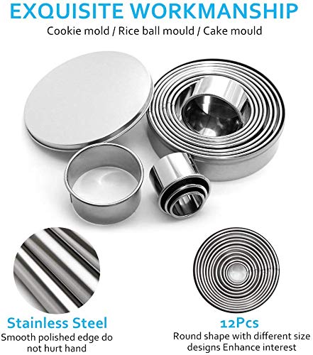 Cortadores Redondos de Acero Inoxidable, Moldes Galletas Redondo de 12Pcs, Cortadores Galletas para Reposteria Bizcocho Pastel Cookie, Decoración de Pasteles