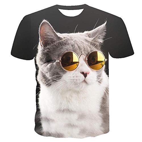 CQQO Los Hombres De La Impresión Animal 3DT Camisa del Gato Impresión 3D Manga Corta Top Ropa De Sport (Color : ATX1446, Size : S)