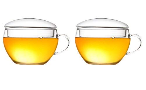 Creano Conjunto de 2 Taza de Té con Tapa, Práctica para Fior di Tèlini o Bolsita de Té, Latte Macchiato, Café | 200ml