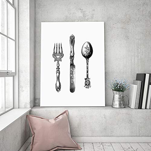 Cuadro en Lienzo Cubertería Calidad fotografica Utensilios Cocina Gris 40x60 cm