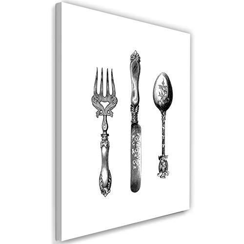 Cuadro en Lienzo Cubertería Calidad fotografica Utensilios Cocina Gris 40x60 cm