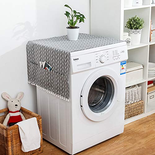 Cubierta de Polvo Superior del Refrigerador Protector Multiusos de Guardapolvo con Bolsa de Almacenamiento Adecuado para Refrigerador De Una Sola Puerta y Lavadora 55x130cm (Flechas Gris) 1 Pieza