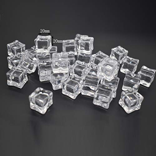 Cubito de hielo artificial,Yueser 100pcs 20mm Cubo Forma Cuadrada Lustre de Cristal Cubos de Hielo de Acrílico Artificial Para la Muestra Accesorios de Fotografía Decoración de la cocina