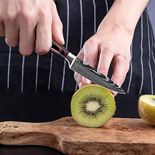 Cuchillos cocina juego Cuchillo de la fruta de la carne de 3PCs japonesa cuchillos del cocinero láser Damasco patrón de acero inoxidable 440C Cleaver rebanar Santoku (Color : 3pcs)