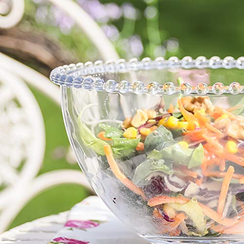Cuenco grande de cristal con borde de cuentas – Úselo como ensaladera, cuenco de mezcla, cuenco de fruta o cuenco decorativo – 11 x 20 cm de alto x apto para lavavajillas y microondas.