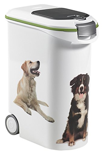 Curver 181204 Contenedor para Pienso de 20 Kg con Ruedas, Resina, Blanco, 49x27x60 cm