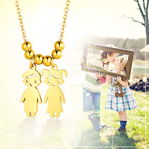 Custom4U Figura Dos Niños Collar Moderno Acero Inoxidable 316L Colgante Romántico de Cumpleaños de Madre Collar Personales de Bebés Plateado