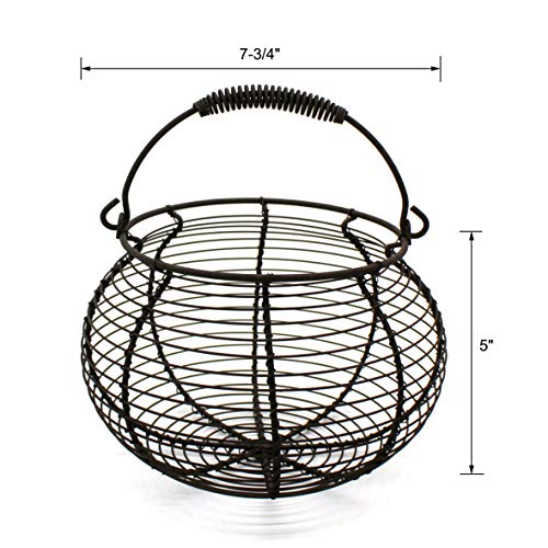 CVHOMEDECO. Cesta de Huevos rústica de Alambre con asa de Metal Cesta de reunión Primitivos Vintage. Oxidado, Dia. 19,7 x H 12,7 cm