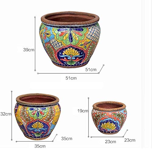Cxwcy Clásica jardín de flores al aire libre Patio Ollas España Maceta redonda mosaico de cerámica Tiesto mosaico de cerámica del pote de flor al aire libre grande Tiesto Jardín Balcón paisaje de la d