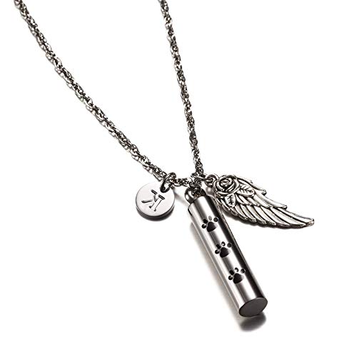 Daesar Colgantes Cenizas Acero Inoxidable Abuela Colgante Cenizas Hombre ala de Ángel Pata Animal Cilindro con Letra K Collar Grabado Personalizado