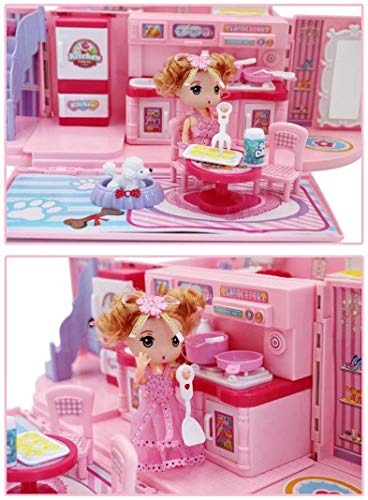 deAO Bolso de Mano con Casita de Muñecas Incorporada Conjunto 2en1 Portátil Diseño con Cerradura y Asa, Casa Incluye Muñeca y Muebles a Medida