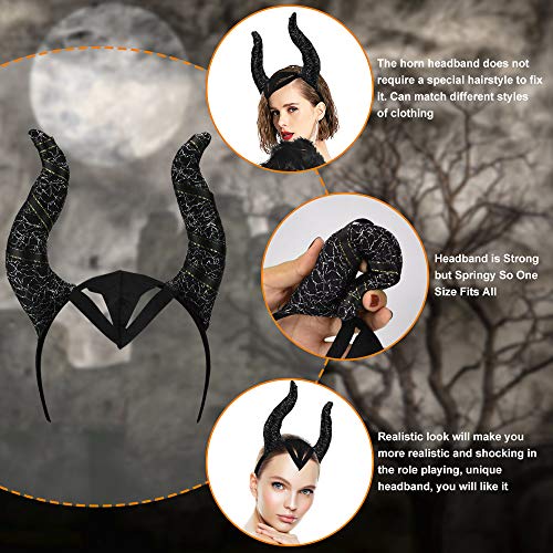 DECARETA Alas de Plumas Negras Disfraz de ala Negra, Cetro Real, Sombrero de Cuerno de Maléfica Ideal para para Halloween y Carnaval, Negro