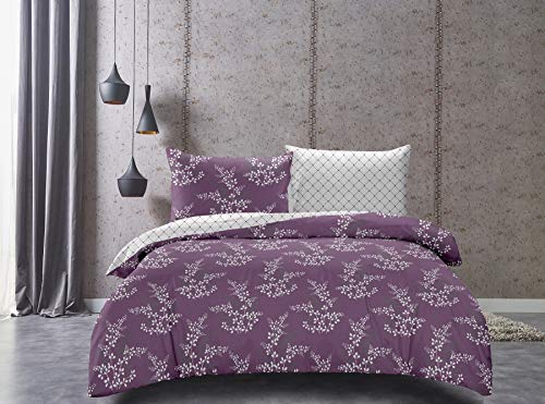DecoKing Premium Ropa de Cama 140x200 cm 1 Funda de la Almohada 70x90 cm Funda Nórdica Microfibra Flor Planta Violeta Morado Lila Ciruela Blanco Calluna Hypnosis Collection