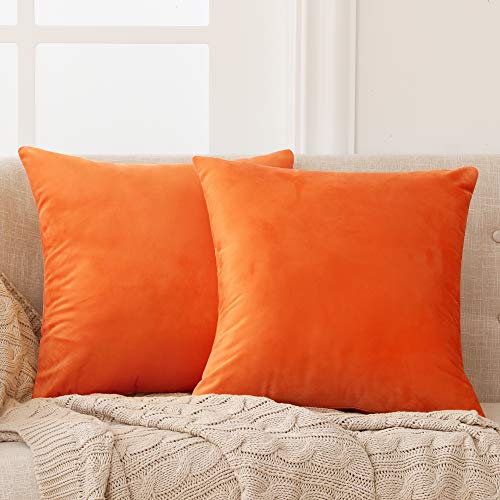 Deconovo Fundas para Cojines de Almohada del Sofá Cubierta Suave Decorativa Protector para Hogar 2 Piezas 60 x 60 cm Naranja