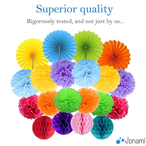 Decoracion Cumpleaños Multicolor 20 Pompones de Papel de Seda, Flores Pompom, Abanicos, Bolas de Nido de Abeja Guirnaldas. Decoración para Fiesta Carnaval -20 Piezas-
