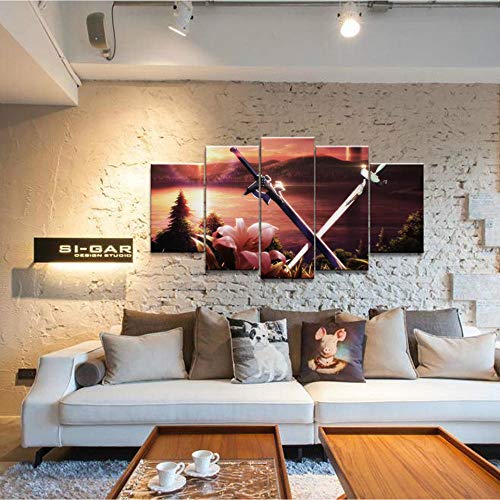 Decoración del hogar Cartel impreso en lienzo 5 piezas Sword Art Online Pintura en HD Mural Imagen moderna Sala de estar Modular 30 * 40 * 2 30 * 60 * 2 30 * 120Cm Marco Vaya