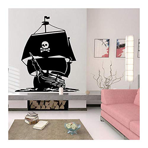 Decoración del hogar náutico Barco pirata Etiqueta de la pared del mar Caribe Sala de estar Ocean Wave Decal House Mural extraíble 57X66Cm