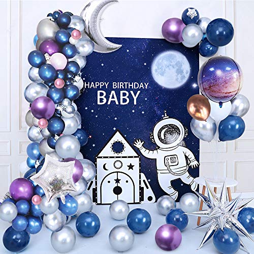 Decoraciones de fiesta de cumpleaños para niños, paquete de decoraciones de cumpleaños para adultos con pancarta de feliz cumpleaños, globos de fiesta de cielo estrellado Material para Baby Shower