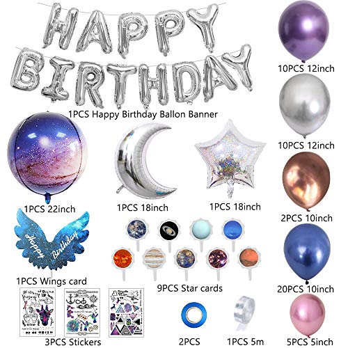 Decoraciones de fiesta de cumpleaños para niños, paquete de decoraciones de cumpleaños para adultos con pancarta de feliz cumpleaños, globos de fiesta de cielo estrellado Material para Baby Shower