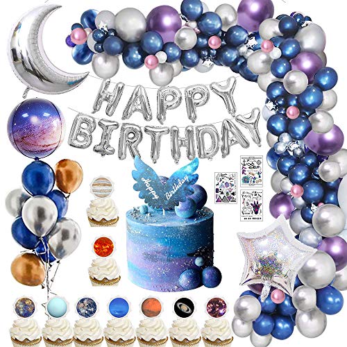 Decoraciones de fiesta de cumpleaños para niños, paquete de decoraciones de cumpleaños para adultos con pancarta de feliz cumpleaños, globos de fiesta de cielo estrellado Material para Baby Shower