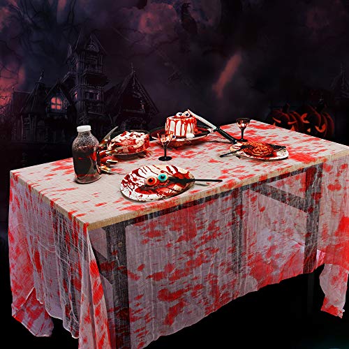 Decoraciones de Halloween Paño Tela de Halloween mantel- 2 cortinas de entrada de Halloween + 1 cubierta de mesa gigante para la decoración de la fiesta de Halloween para exteriores