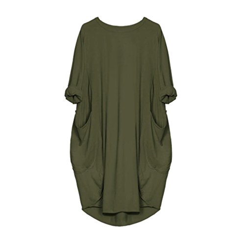 DEELIN El Vestido Flojo del Bolsillo De La Manera De Las SeñOras Se Viste Alrededor del Vestido Ocasional Largo De La Camisa del Cuello Grande 2018 Popular Nuevo (M, Ejercito Verde)