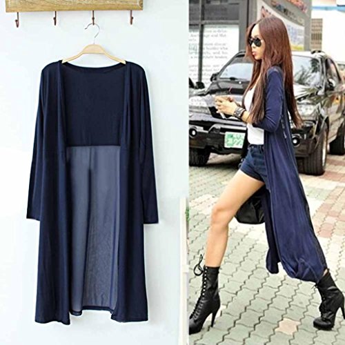 DEELIN Nuevas Mujeres De Moda Boho Beach Gasa Larga Cardigan Kimono Chaqueta Kaftan Vestido Largo (One-Size, Armada)