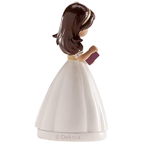 dekora Figura Decorativa Niña para Tarta de Primera Comunion-13 cm, Blanco, 13 cm