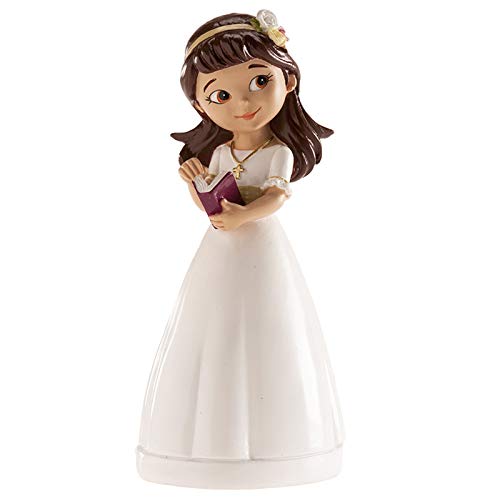 dekora Figura Decorativa Niña para Tarta de Primera Comunion-13 cm, Blanco, 13 cm
