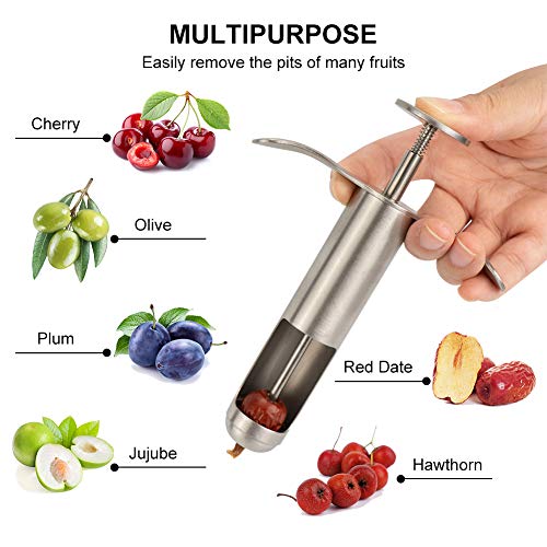 Descorazonador manual de cerezas y oliva, de acero inoxidable, para extraer rápidamente piedras de fruta (grande)