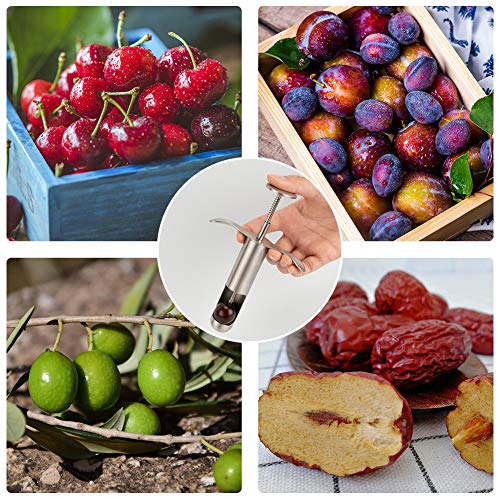 Descorazonador manual de cerezas y oliva, de acero inoxidable, para extraer rápidamente piedras de fruta (grande)