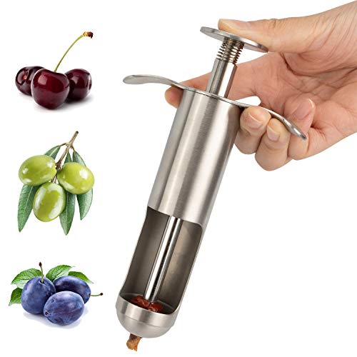 Descorazonador manual de cerezas y oliva, de acero inoxidable, para extraer rápidamente piedras de fruta (grande)