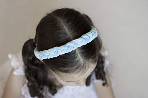 Diadema trenzada de terciopelo, diadema trenzada de terciopelo, diadema de terciopelo hecho a mano, talla única, diadema de bebé a adulto, accesorios de viga dorada (azul pastel, diadema de nylon)