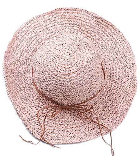Dielay - Sombrero de verano para mujer (trenzado, 40 cm de largo) Rosa. Medium