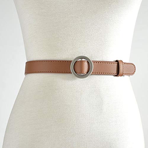 Dingziyue Las Mujeres Mate Fino La restauración de Las Maneras Antiguas Hebilla Redonda contratante de la Correa de señora Girl (Color : Brown, Size : 105cm)