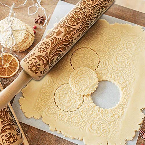 DOGKLDSF rol de Madera Pin Ling, Grabado láser Trama de balanceo a Fudge y Galletas Hornear Pizzas casa diversión -L