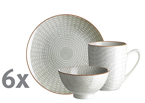 Domestic by Mäser 931041 Serie, Murcia – Set de Desayuno (18 Piezas, para 6 Personas, Decorado en el Color Porcelana, Gris, 60 x 40 x 25 cm, 18 Unidades