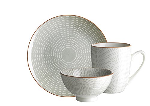 Domestic by Mäser 931041 Serie, Murcia – Set de Desayuno (18 Piezas, para 6 Personas, Decorado en el Color Porcelana, Gris, 60 x 40 x 25 cm, 18 Unidades