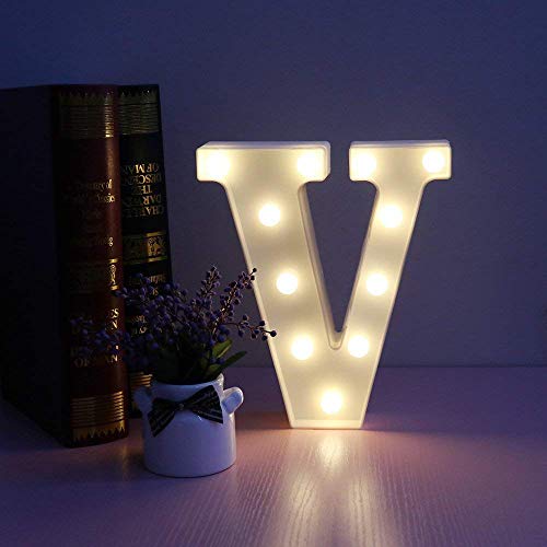 DON LETRA Letras Luminosas Decorativas con Luces LED, Letras del Alfabeto A-Z, Altura de 22cm, Color Blanco - Letra V