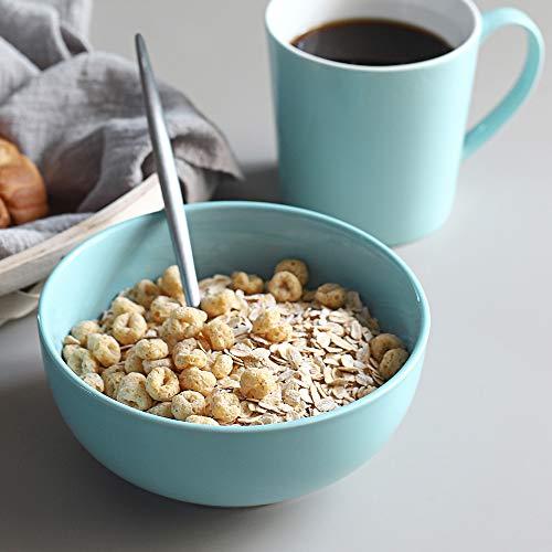 DOWAN Cuencos de sopa de porcelana de 600ml, cuencos de cereales, 4 paquetes, azul lago