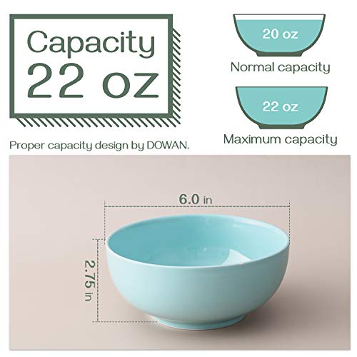 DOWAN Cuencos de sopa de porcelana de 600ml, cuencos de cereales, 4 paquetes, azul lago