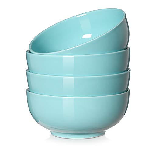 DOWAN Cuencos de sopa de porcelana de 600ml, cuencos de cereales, 4 paquetes, azul lago