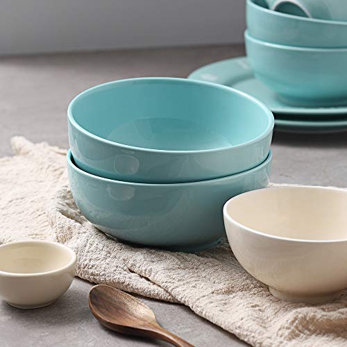 DOWAN Cuencos de sopa de porcelana de 600ml, cuencos de cereales, 4 paquetes, azul lago