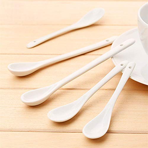 Dragonface Populares de Porcelana Blanca Pura de cucharas Mini Cocina de cerámica de Hueso té café Postre de azúcar de cucharas (Pequeño 3PCS)